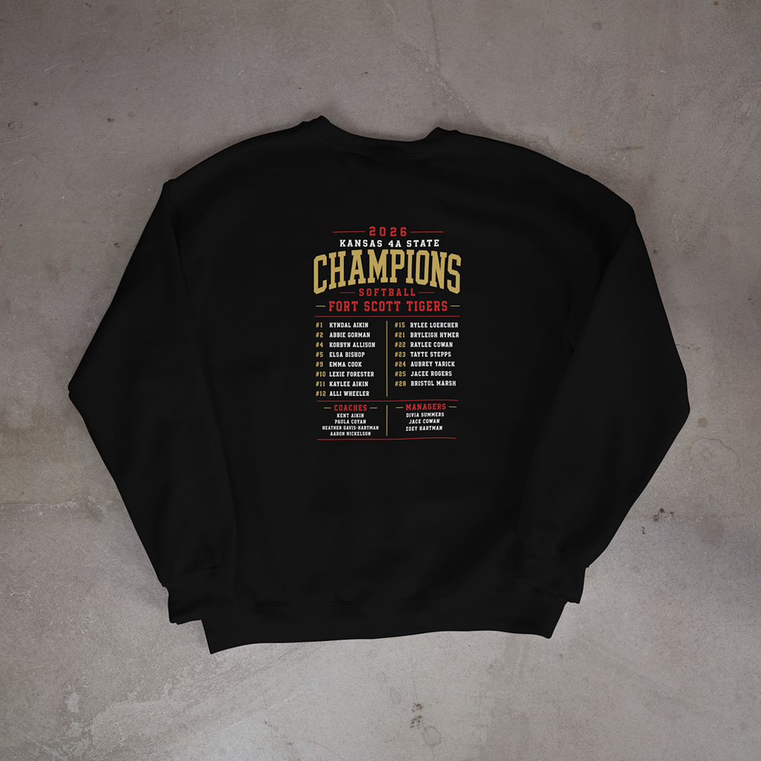 Fort Scott Tigers Softball 2026 State Champions Roster Edition Crewneck