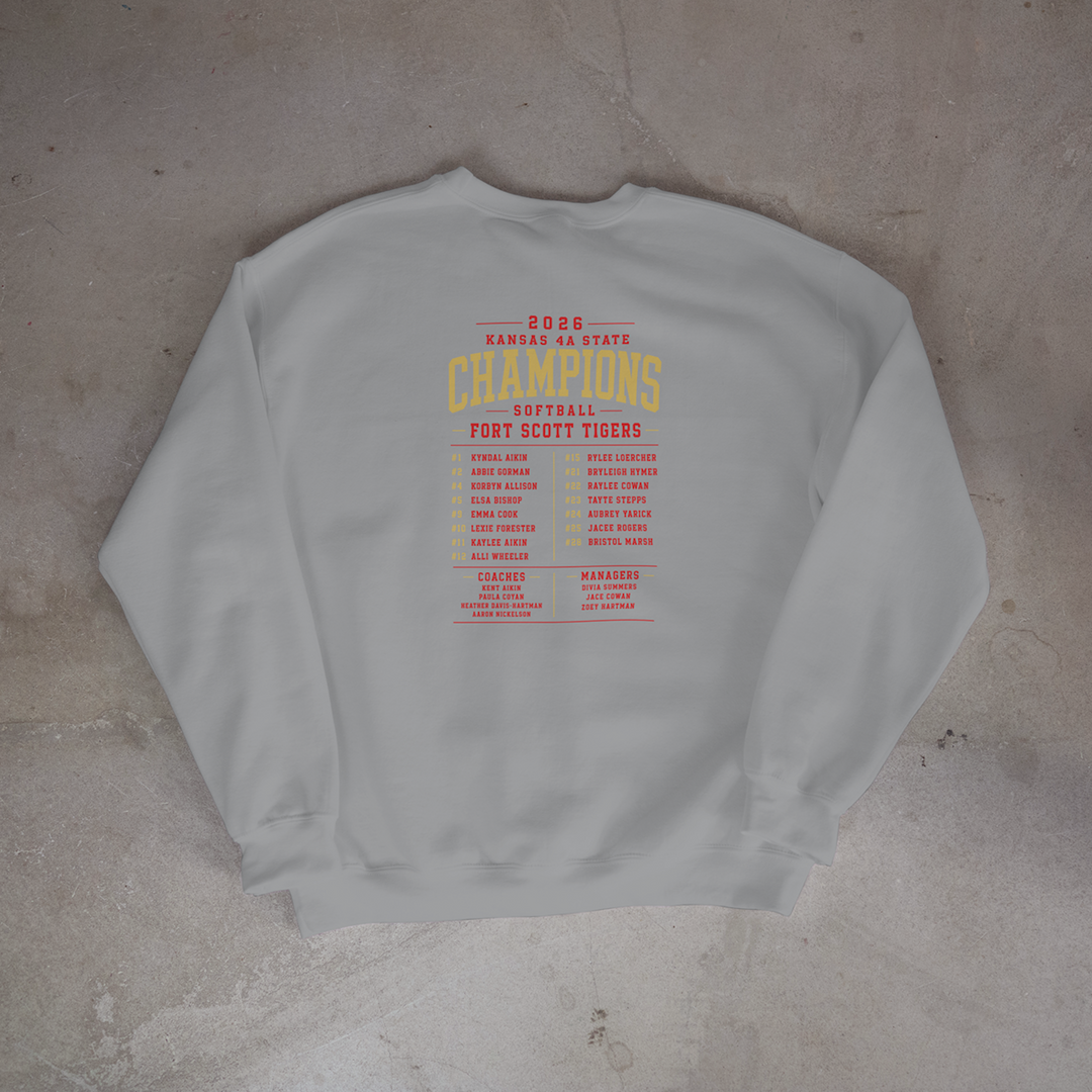 Fort Scott Tigers Softball 2026 State Champions Roster Edition Crewneck