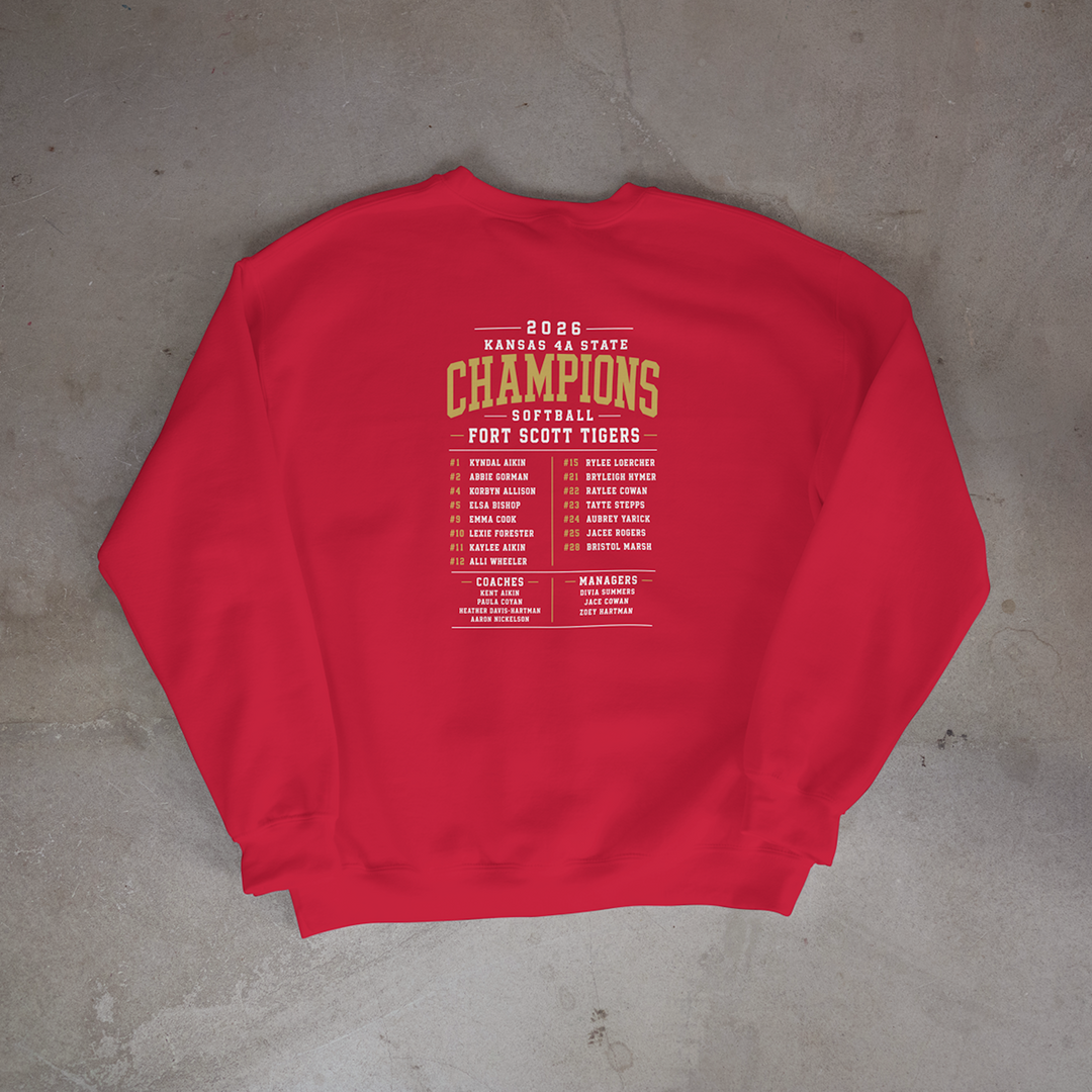 Fort Scott Tigers Softball 2026 State Champions Roster Edition Crewneck
