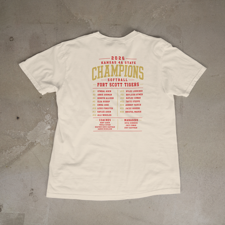 Fort Scott Tigers Softball 2026 State Champions Roster Edition Comfort Colors® Short Sleeve Tee