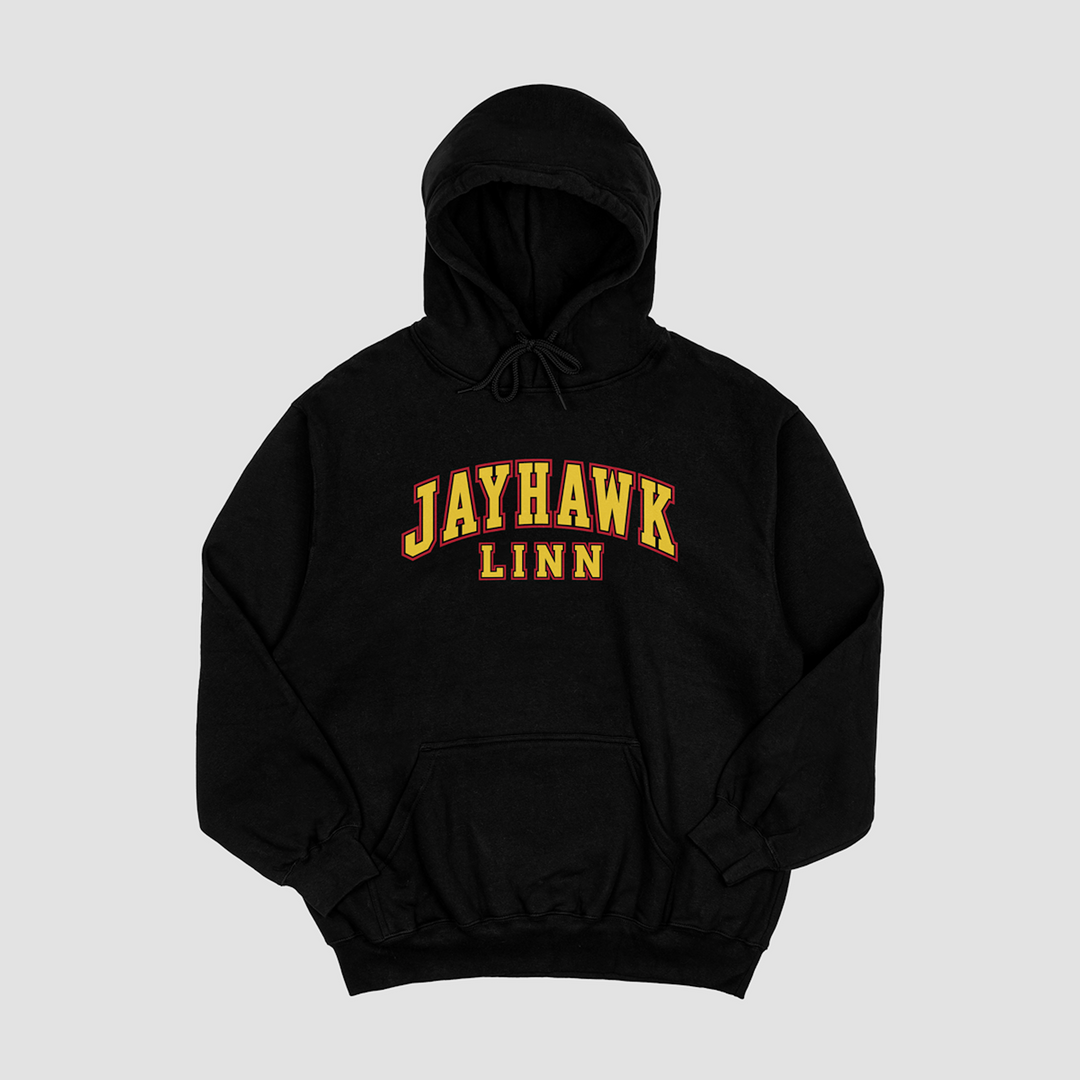 Jayhawk-Linn Stacked Wordmark Hooded Fleece