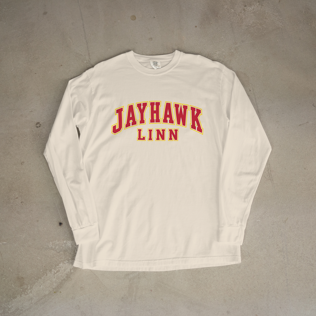 Jayhawk-Linn Stacked Wordmark Comfort Colors® Long Sleeve Tee