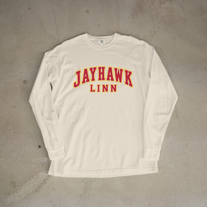 Jayhawk-Linn Stacked Wordmark Comfort Colors® Long Sleeve Tee