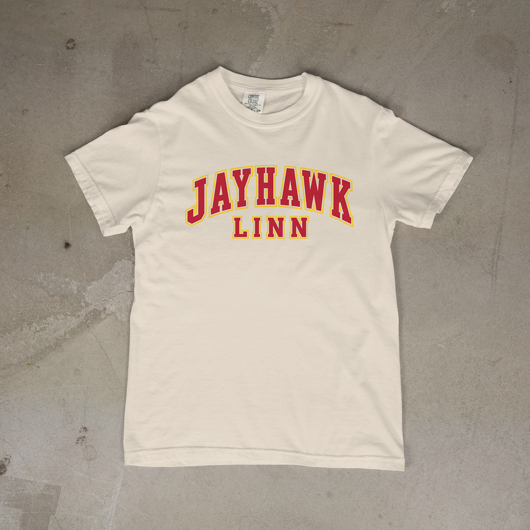 Jayhawk-Linn Stacked Wordmark Comfort Colors® Short Sleeve Tee