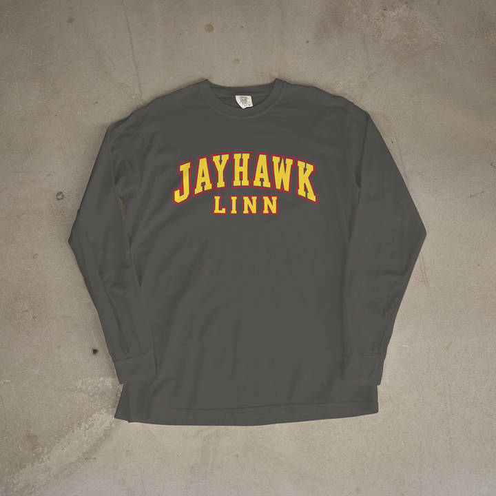 Jayhawk-Linn Stacked Wordmark Comfort Colors® Long Sleeve Tee