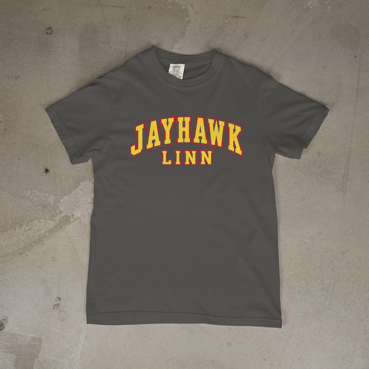 Jayhawk-Linn Stacked Wordmark Comfort Colors® Short Sleeve Tee