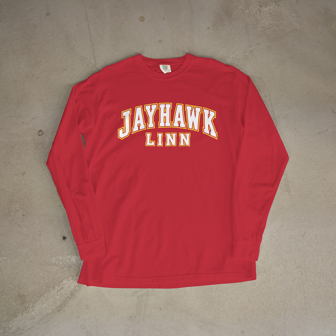 Jayhawk-Linn Stacked Wordmark Comfort Colors® Long Sleeve Tee