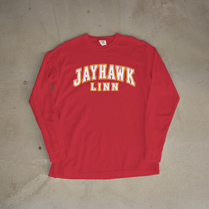 Jayhawk-Linn Stacked Wordmark Comfort Colors® Long Sleeve Tee