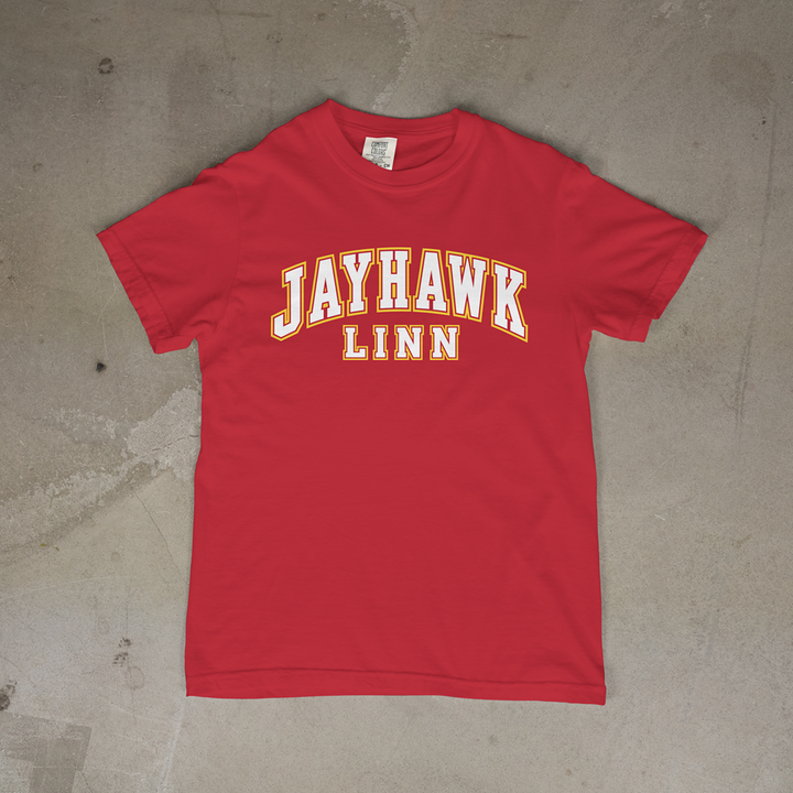 Jayhawk-Linn Stacked Wordmark Comfort Colors® Short Sleeve Tee