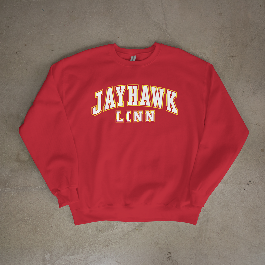 Jayhawk-Linn Stacked Wordmark Crewneck