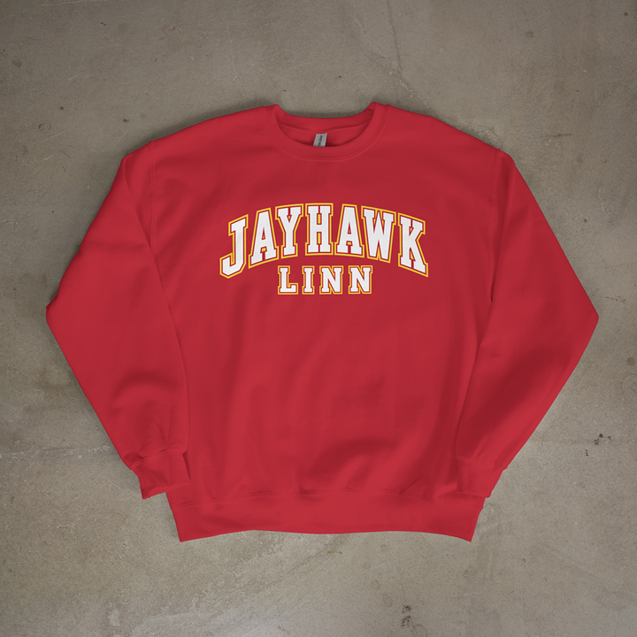 Jayhawk-Linn Stacked Wordmark Crewneck