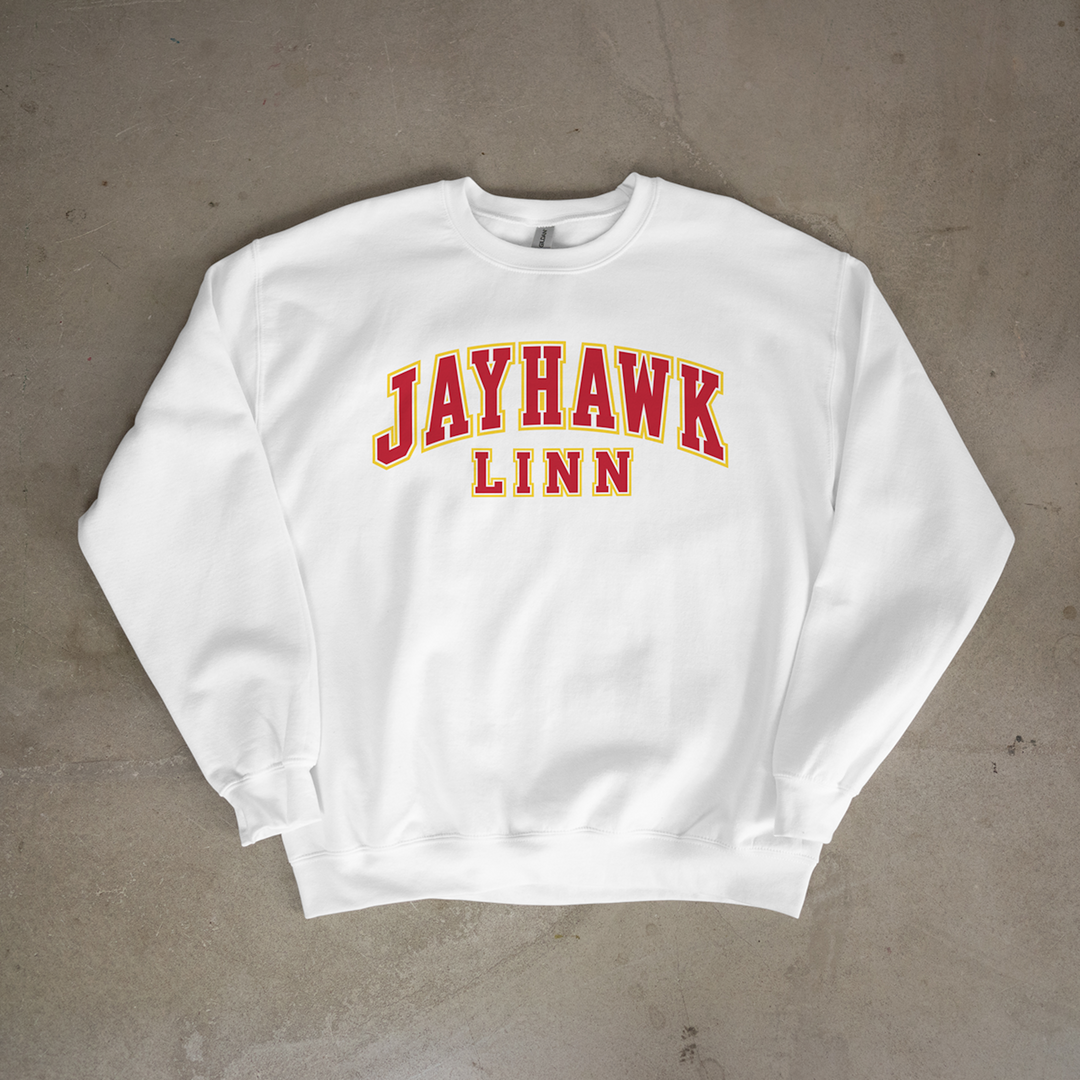 Jayhawk-Linn Stacked Wordmark Crewneck