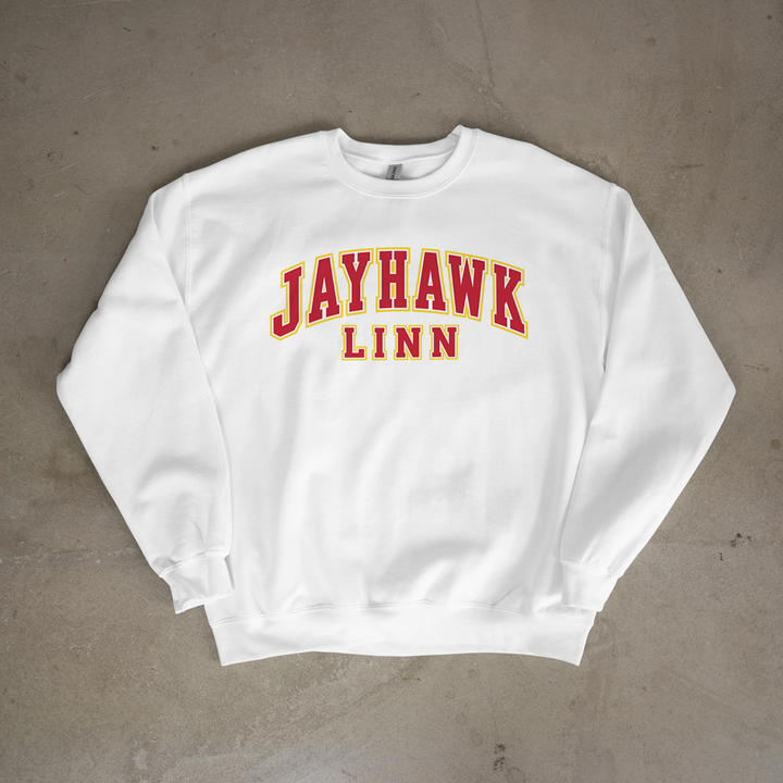 Jayhawk-Linn Stacked Wordmark Crewneck