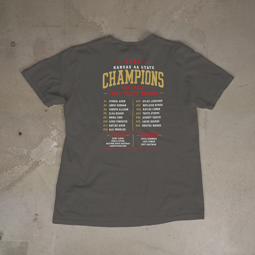 Fort Scott Tigers Softball 2026 State Champions Roster Edition Comfort Colors® Short Sleeve Tee