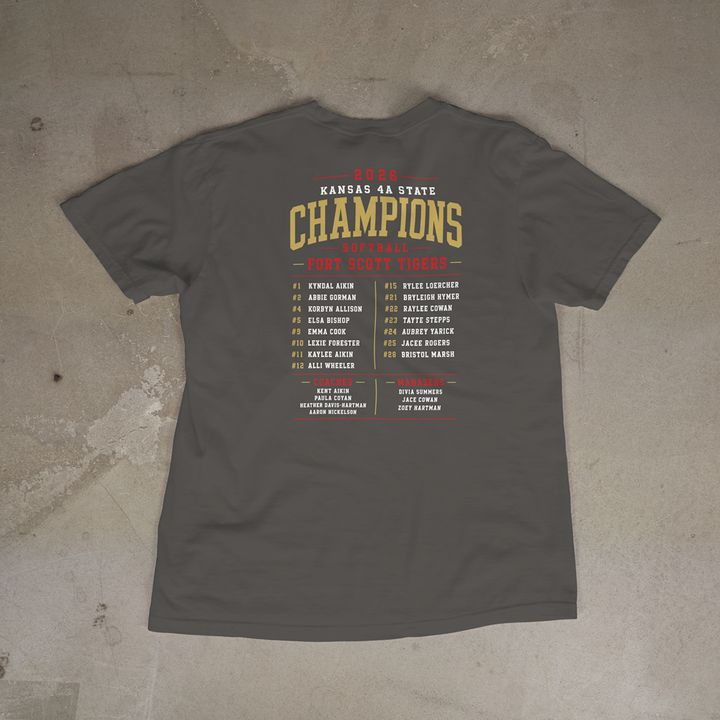 Fort Scott Tigers Softball 2026 State Champions Roster Edition Comfort Colors® Short Sleeve Tee