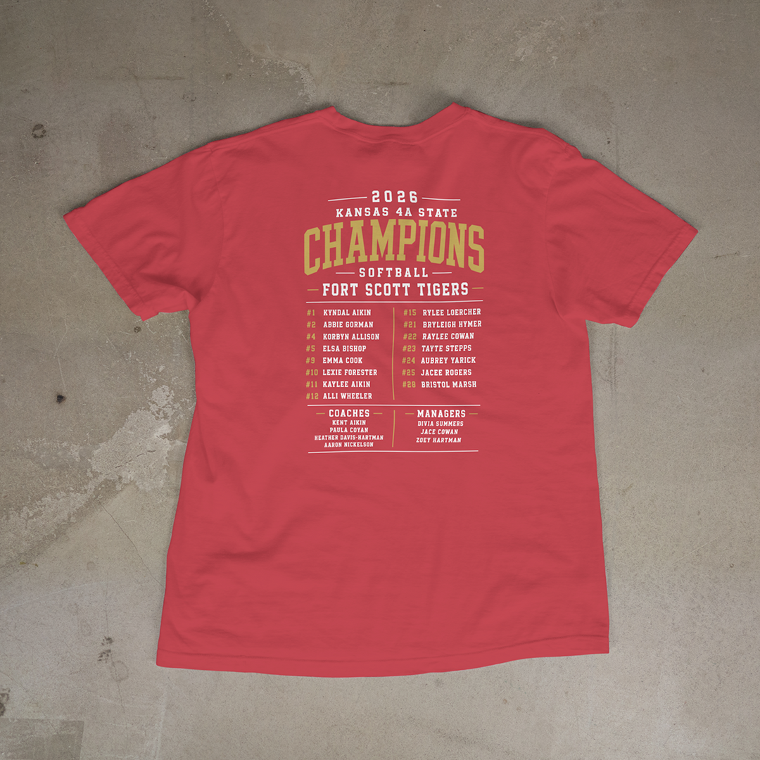 Fort Scott Tigers Softball 2026 State Champions Roster Edition Comfort Colors® Short Sleeve Tee