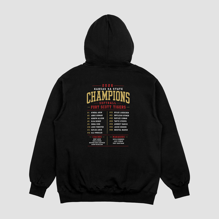 Fort Scott Tigers Softball 2026 State Champions Roster Edition Hooded Fleece