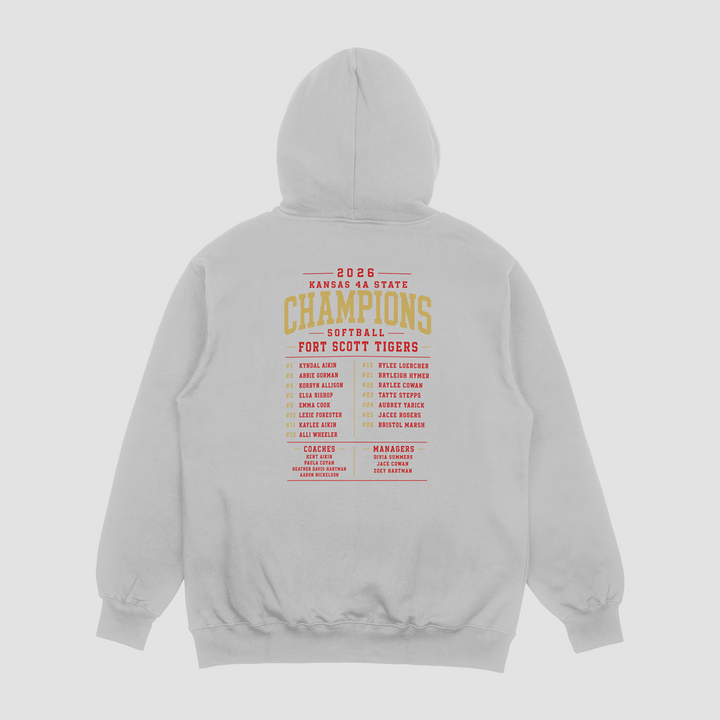 Fort Scott Tigers Softball 2026 State Champions Roster Edition Hooded Fleece