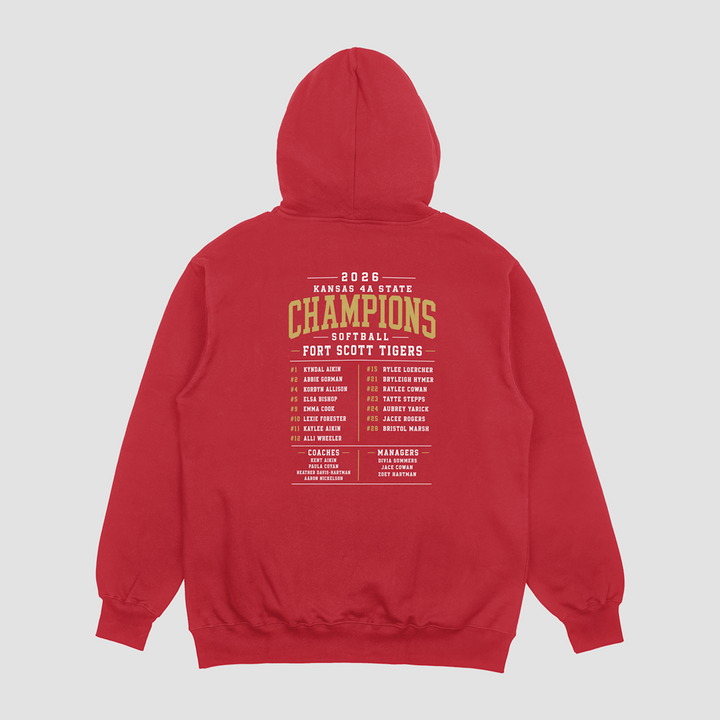 Fort Scott Tigers Softball 2026 State Champions Roster Edition Hooded Fleece